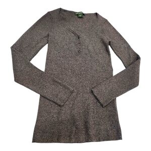 Eddie BAUER Long Sleeve Chocolate Brown Knit V Neck Layering Tee Size XS